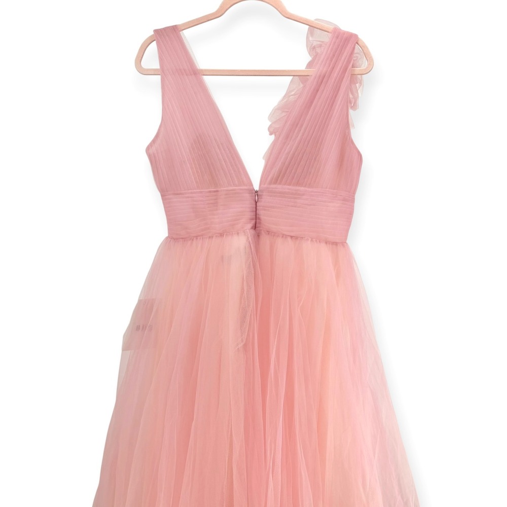 NWT Mac Duggal Pink Ruffle Shoulder V Neck Ombre Tulle Ball Gown - Size 10 - Picture 12 of 14